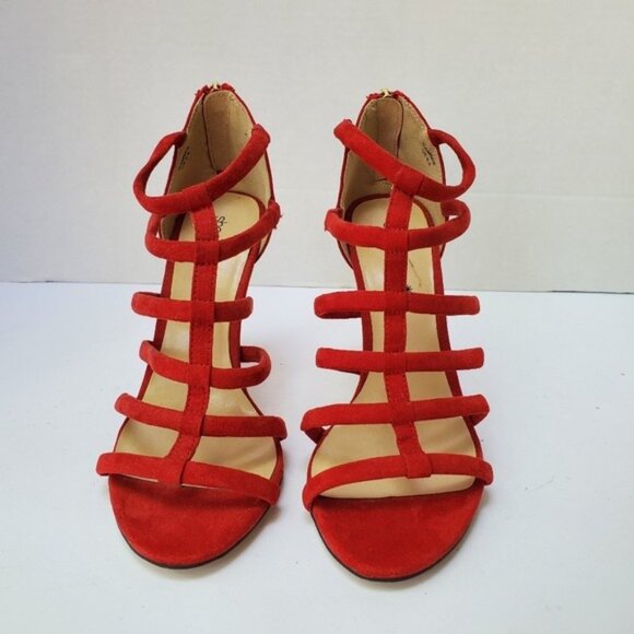 Faux Suede "Cammie" Ladder Cage Strap Heel Bootie  - Size 6.5 - EUC! - Picture 5 of 12